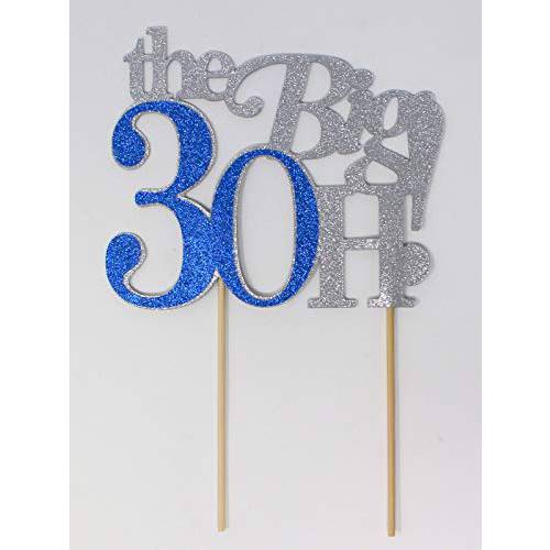All About Details The Big 3OH Cake Topper, 1pc, 30th birthday, 30th anniversary (Silver & Blue)