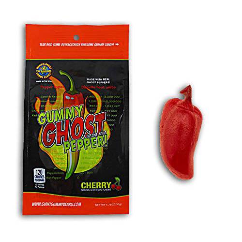 Ghost Pepper Insane Heat Gummy Candy - Cherry Flavored Ghost Pepper Candy Made With Real Ghost Pepper - Chile Shaped And Hot - 1.75oz Retail Bag