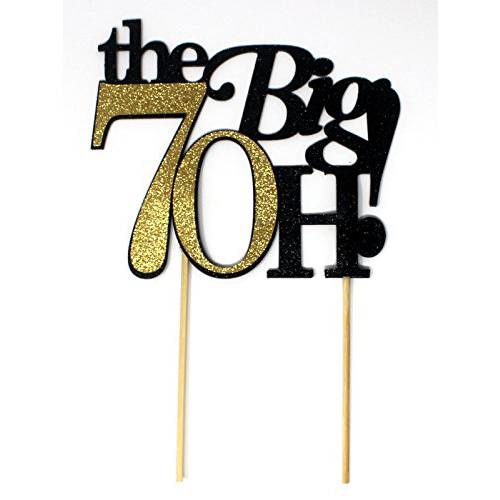 All About Details The Big 7OH Cake Topper, 1pc, 70th Birthday Cake Topper, 70th Anniversary Cake Topper, 70th Birthday Decoration (Black & Gold)