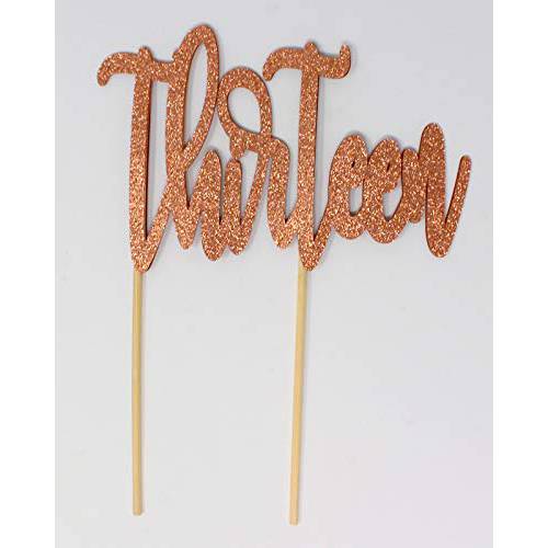 All About Details Thirteen Cake Topper, 1pc, 13th Birthday, 13th anniversary, Glitter Topper, Party Decoration, Photo Props (Copper)