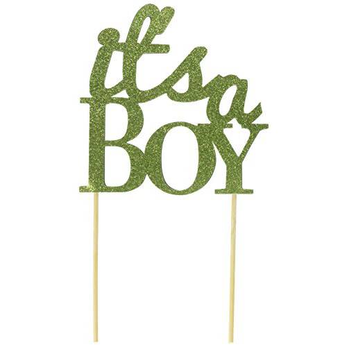 All About Details Lime Green It’s-a-boy Cake Topper, 4.5" height (plus 4" wood stick handles) and up to 5.5" width