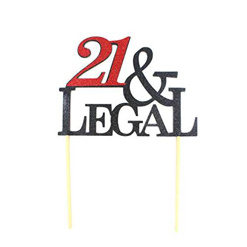 All About Details 21 & Legal Cake Topper, 1pc, Happy 21st Birthday, Party Decoration, Photo Props (Black & Red), 6 x 9, Black/Red