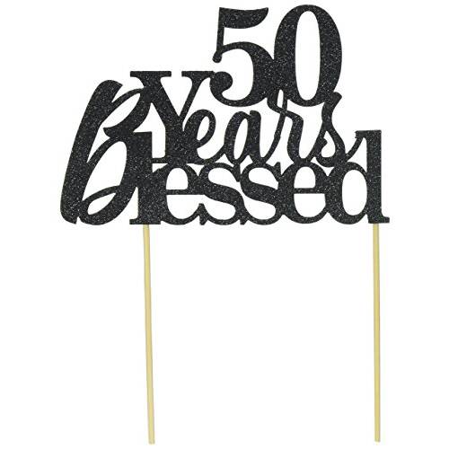 All About Details Black 50-Years-Blessed Cake Topper, 6 x 8