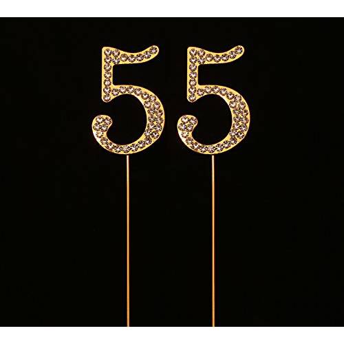 Numbrer 55 for 55th Birthday or Anniversary Cake Topper Party Decoration Supplies, Gold, 1.75 Inches Tall