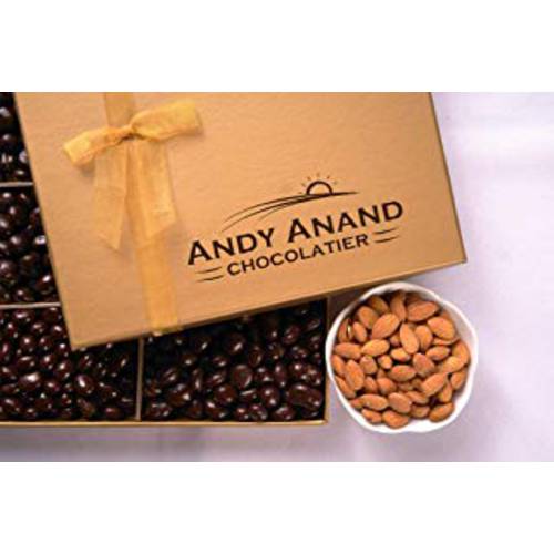 Andy Anand’s Dark Chocolate covered Almonds 1 lbs, & Greeting Card, for Birthday, Valentine Day, Gourmet Christmas Holiday Food Gifts, Thanksgiving Halloween, Mothers day, Get Well Basket, Unique Gift