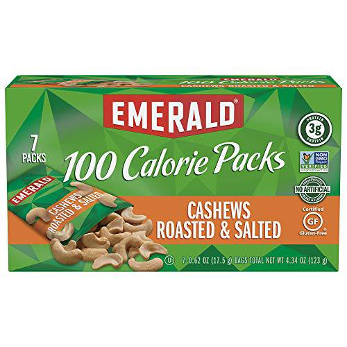 Emerald Nuts Cashews Roasted & Salted, 100 Calorie Packs, 0.62 Ounce (Pack of 84)