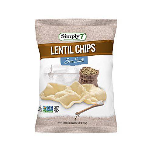 Simply 7 Lentil Chips - Non-GMO, Gluten Free, Kosher, Nut Free, Vegetarian, Vegan, Plant-Based, Cholesterol Free, Sugar Free - Sea Salt, 0.8 Ounce Bag (Pack of 24)