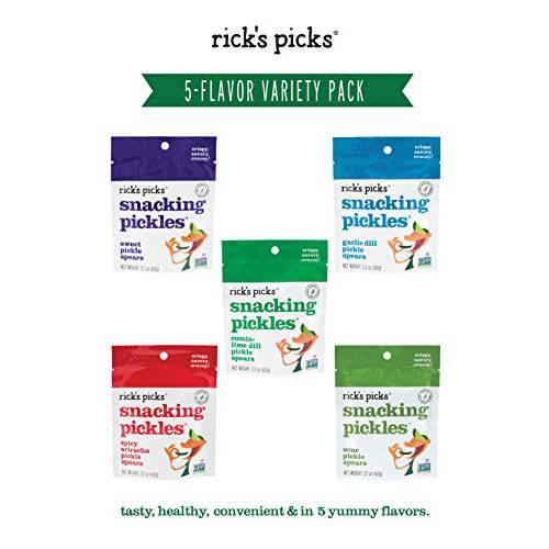 Rick’s Picks Snacking Pickles, Taster’s Variety Pack Pickle Spears Gluten-Free, Vegan, Non-GMO Project Verified, Kosher, Healthy Snack On-the-Go 5 pk