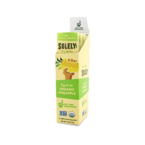 SOLELY Organic Pineapple Fruit Jerky, 12 Strips | One Ingredient | Vegan | Non-GMO | Gluten-Free | No Sugar Added