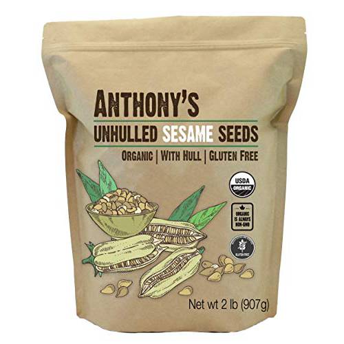 Anthony’s Sesame Seeds, 2 lb, Unhulled, Batch Tested and Verified Gluten Free, With Hull, Keto Friendly