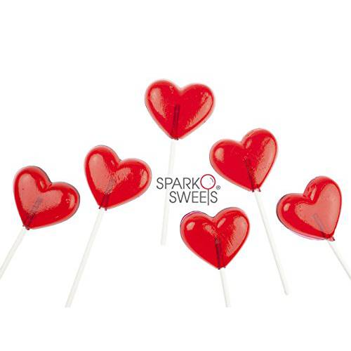Heart Lollipops, Red Cherry Flavor, 2 Diameter Lollipop, Handcrafted Fresh In Usa, 24 pcs, Air-Sealed & Individually Wrapped