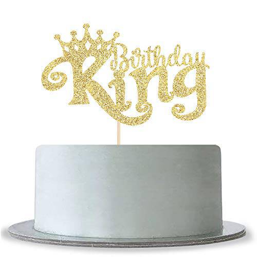 Gold Glitter King Birthday Cake Topper for Boy 1st 3rd 10th 16th 18th 20th 21st 25th 29th 30th 40th 50th Birthday, Man Boy Prince Birthday Party Decorations,Happy Birthday Cake Topper