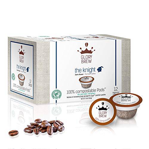 GLORYBREW - The Knight Dark Roast - 72 Count Premium Compostable Coffee Pods for Keurig K-Cup Coffee Brewers - Rainforest Alliance Certified - Dark Roast | Better than Biodegradable Coffee Pods