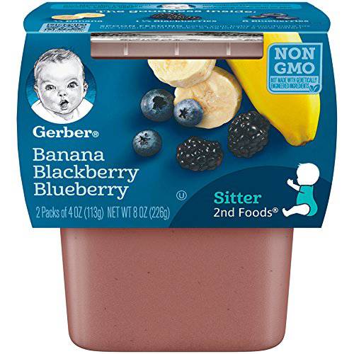 Gerber 2nd Foods Banana & Mixed Berry, 4 Ounce Tubs, 2 Count (Pack of 8)
