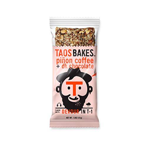 Taos Bakes Snack Bars - Piñon Coffee + Dark Chocolate - Gluten Free, Non-GMO Healthy Granola Bars - Nutritious & Delicious Baked Bars - (12 Pack, 1.8oz Bars)