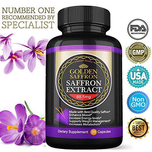 Golden Saffron, Saffron Extract 8825 (Vegetarian) - Best All Natural Appetite Suppressant That Works - 88.5 mg per Capsule - Manufactured by Highest Grade Saffron, Non-GMO, 30 Day Supply