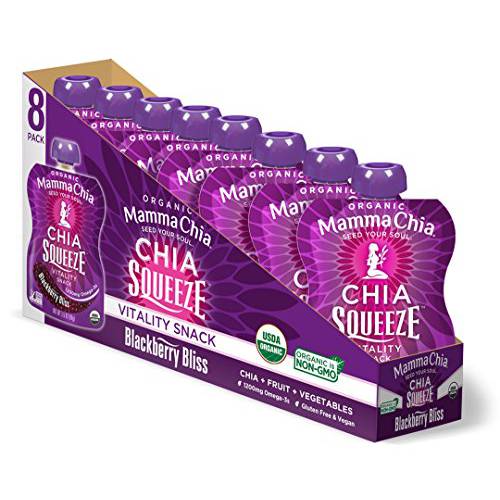 Mamma Chia Organic Vitality Squeeze Snack, Blackberry Bliss, 16- 3.5 Ounce Chia Vitality Snack, USDA Organic, Non-GMO, Vegan, Gluten Free, and Kosher. Fruit and Vegetables with only 70 Calories