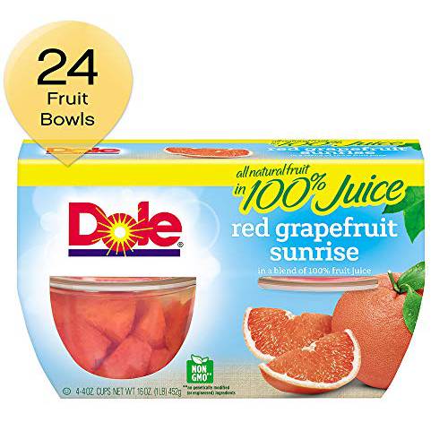 Dole Fruit Bowls Red Grapefruit Sunrise in 100% Juice, Gluten Free Healthy Snack, 4 Oz - 4 Count (Pack of 6)