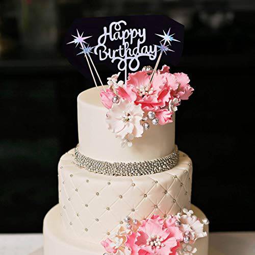 YUINYO Silver Glitter Happy Birthday Cake Topper Cake Toppers Happy Birthday Cake Bunting Birthday Party Decoration