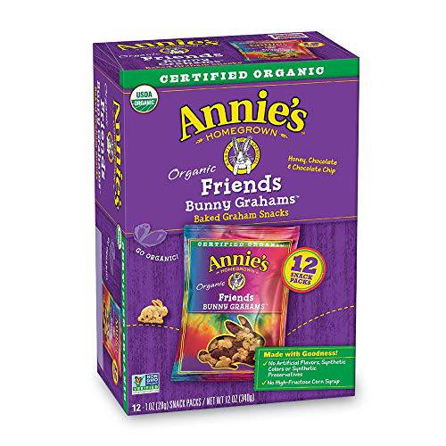 Annie’s Organic Friends Bunny Graham Snacks, Chocolate Chip, Chocolate & Honey, 12 Packets (Pack of 4)