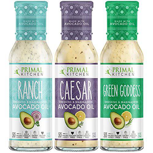 Primal Kitchen Ranch, Caesar, and Green Goddess Salad Dressing & Marinade made with Avocado Oil Variety Pack, Whole30 Approved, Paleo Friendly, and Keto Certified, 8 Fluid Ounces, Pack of 3
