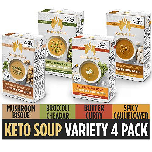 Kettle and Fire Keto Soup Variety Pack, Keto, Paleo Friendly, Gluten Free, High in Protein and Collagen, 4 Pack