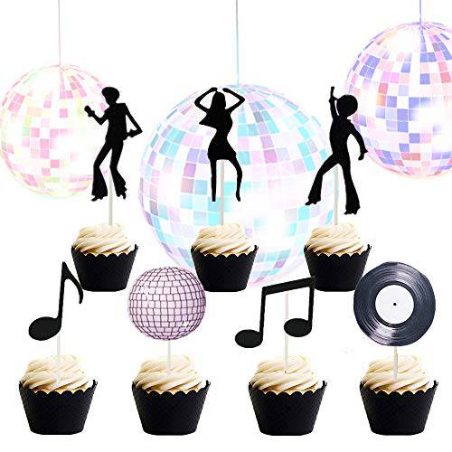 Set of 35 LaVenty 70’s Disco Cupcake Topper 70’s Disco Cake Decoration Disco Cupcake Toppers Saturday Night Fever Party Decorations Disco Ball Dance Birthday Party Supplies