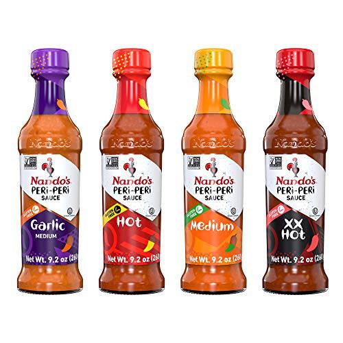 Nando’s PERi PERi Hot Sauce Lovers Pack - Garlic, Medium, Hot, Extra Extra Hot - 9.1oz Bottles, 4PK