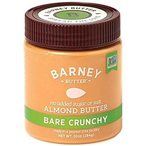 BARNEY Almond Butter, Bare Crunchy, No Sugar No Salt, Paleo, KETO, Non-GMO, Skin-Free, 10 Ounce