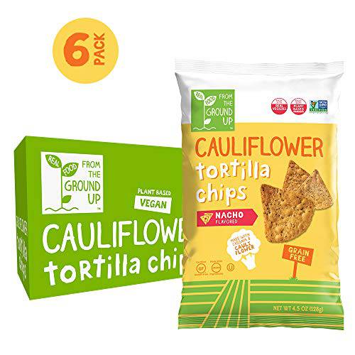 REAL FOOD FROM THE GROUND UP Cauliflower Tortilla Chips - 4.5 Ounce (Pack of 6)