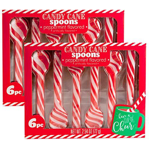Candy Cane Peppermint Spoons – 1 doz – (2 packs of 6) | Edible Candy Cane Spoons | Candy Cane Spoons for Hot Chocolate and Coffee