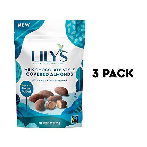 Milk Chocolate Style Covered Almonds by Lily’s Sweets, Made with Stevia, No Added Sugar, Low-Carb, Keto-Friendly | Fair Trade, Gluten-Free & Non-GMO Ingredients | 3.5 Ounce (Pack of 3), 10.5 Ounce