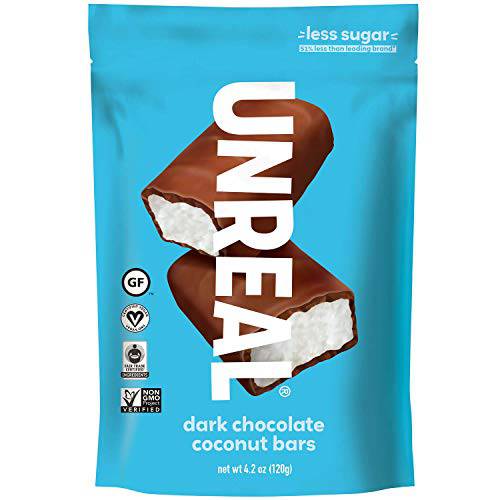UNREAL Dark Chocolate Coconut Bars | 3g Sugar | Certified Vegan, Gluten Free, Fair Trade, Non-GMO | No Sugar Alcohols or Soy | Pack of 6