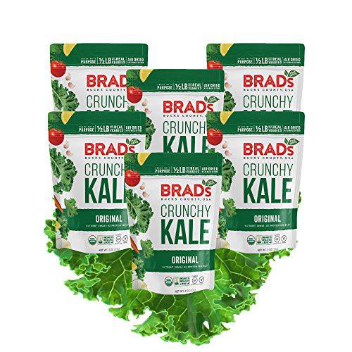 Brad’s Plant Based Organic Crunchy Kale, Original with Probiotics, 6 Bags, 12 Servings Total
