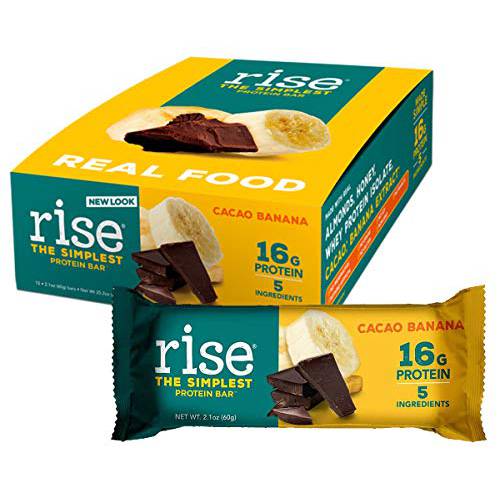 Rise Whey Protein Bar, Chocolate Banana, 16g Protein 4g Dietary Fiber, 5 Natural Whole Food Ingredients, Simplest Non-GMO, Gluten Free, Soy Free Bar, 12 Pack