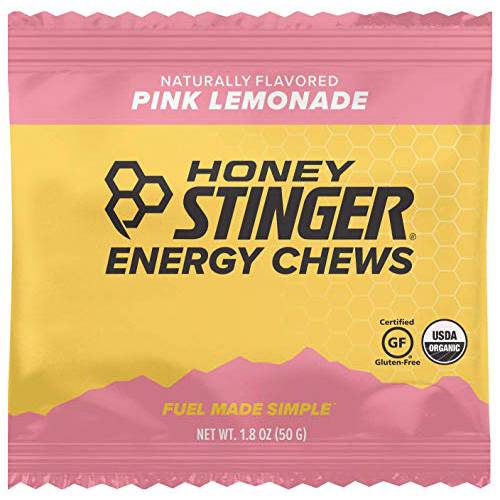 Honey Stinger Organic Pink Lemonade Energy Chew | Gluten Free & Caffeine Free | For Exercise, Running and Performance | Sports Nutrition for Home & Gym, Pre and Mid Workout | 12 Pack, 21.6 Ounce