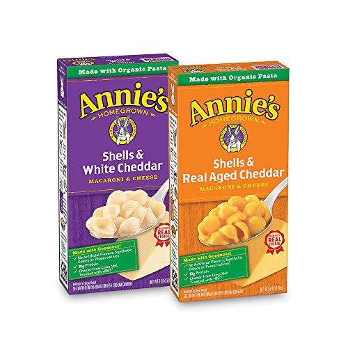 Annie’s Organic Macaroni and Cheese Variety Pack, Shells & White Cheddar and Shells & Real Aged Cheddar, 6 oz (Pack of 12)