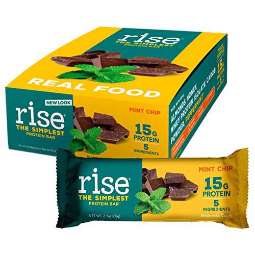 Rise Whey 15g Protein Bar, Mint Chocolate Chip, Healthy Breakfast & Snack Bar, 4g Dietary Fiber, 5 Natural Whole Food Ingredients, Simplest Non-GMO, Gluten Free, Soy Free Bar, 12 Pack…