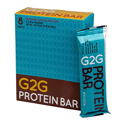 G2G Protein Bar, Almond Chocolate Chip, Real Food Ingredients, Refrigerated for Freshness, Healthy Snack, Delicious Meal Replacement, Gluten-Free, 8 Count (Pack of 8)
