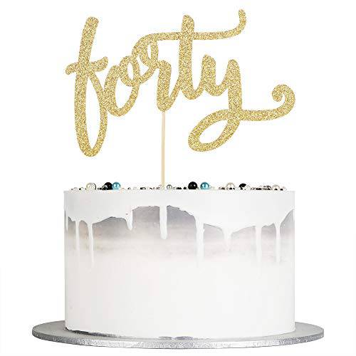 Auteby Forty Cake Topper - Gold Glitter Happy 40th Birthday Cake Topper (40)
