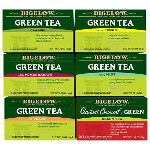 Bigelow Green Tea 6 Flavor Variety Pack, Caffeinated, 20 Count (Pack of 6), 120 Tea Bags Total