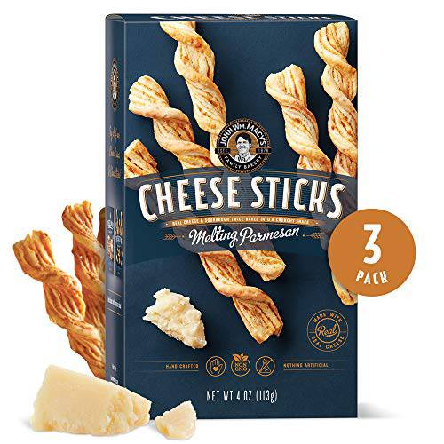 John Wm. Macy’s CheeseSticks | Melting Parmesan | Twice Baked Sourdough Crackers Made with 100% Real Aged Cheese, Non GMO, Nothing Artificial | 4 OZ. (3 Pack)