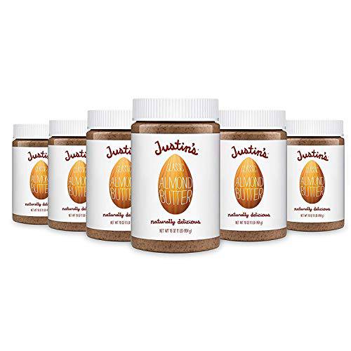 Justin’s Classic Almond Butter, Only Two Ingredients, No Stir, Gluten-free, Non-GMO, Keto-friendly, Responsibly Sourced, 16 Ounce Jar (6 Pack)