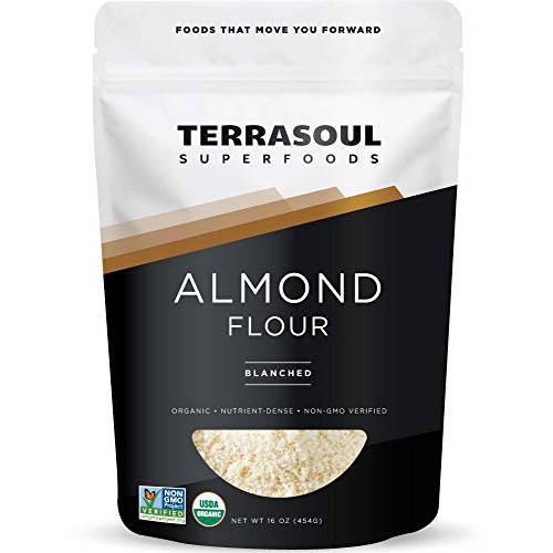 Terrasoul Superfoods Organic Almond Flour, 1 Lb - Fine Texture | Grain-Free | Gluten-Free | Perfect for Keto Baking