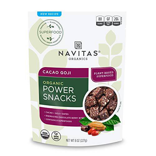 Navitas Organics Superfood Power Snacks, Cacao Goji, 8 oz. Bag, 11 Servings — Organic, Non-GMO, Gluten-Free