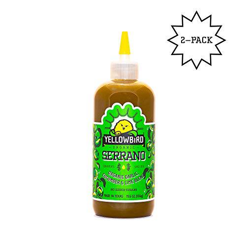 Organic Serrano Hot Sauce by Yellowbird - Organic Hot Pepper Sauce with Serrano Peppers, Cucumbers, and Lime - Plant-Based, Gluten Free, Non-GMO - Homegrown in Austin - 19.6 oz (2-pack)