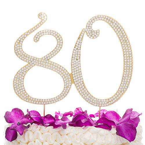 Ella Celebration 80 Gold Cake Topper for 80th Birthday Party Crystal Rhinestone Number Decoration (Gold)