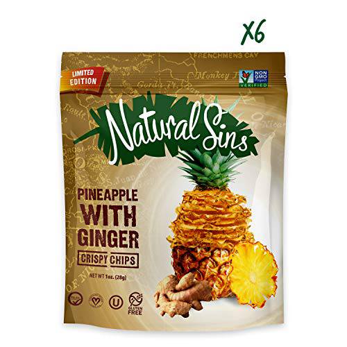 Natural Sins Baked Mango Chips | 1 Ounce Bag (Pack of 6) | Vegan, Gluten-Free, Paleo, Crispy + Thin, Dried Fruit Snack Food