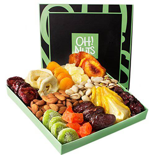 Holiday Nut and Dried Fruit Gift Basket, Healthy Gourmet Snack Christmas Food Box, Great for Birthday, Sympathy, Family Parties & Movie Night or as a Corporate Tray - Oh Nuts