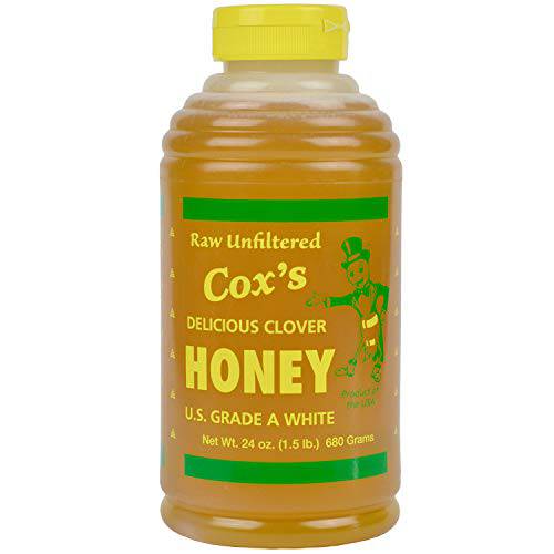 Cox’s Honey 100% Pure, Raw Unfiltered Clover Honey, Rich in Nutrients, Family Owned Apiary, 5 lbs Jug